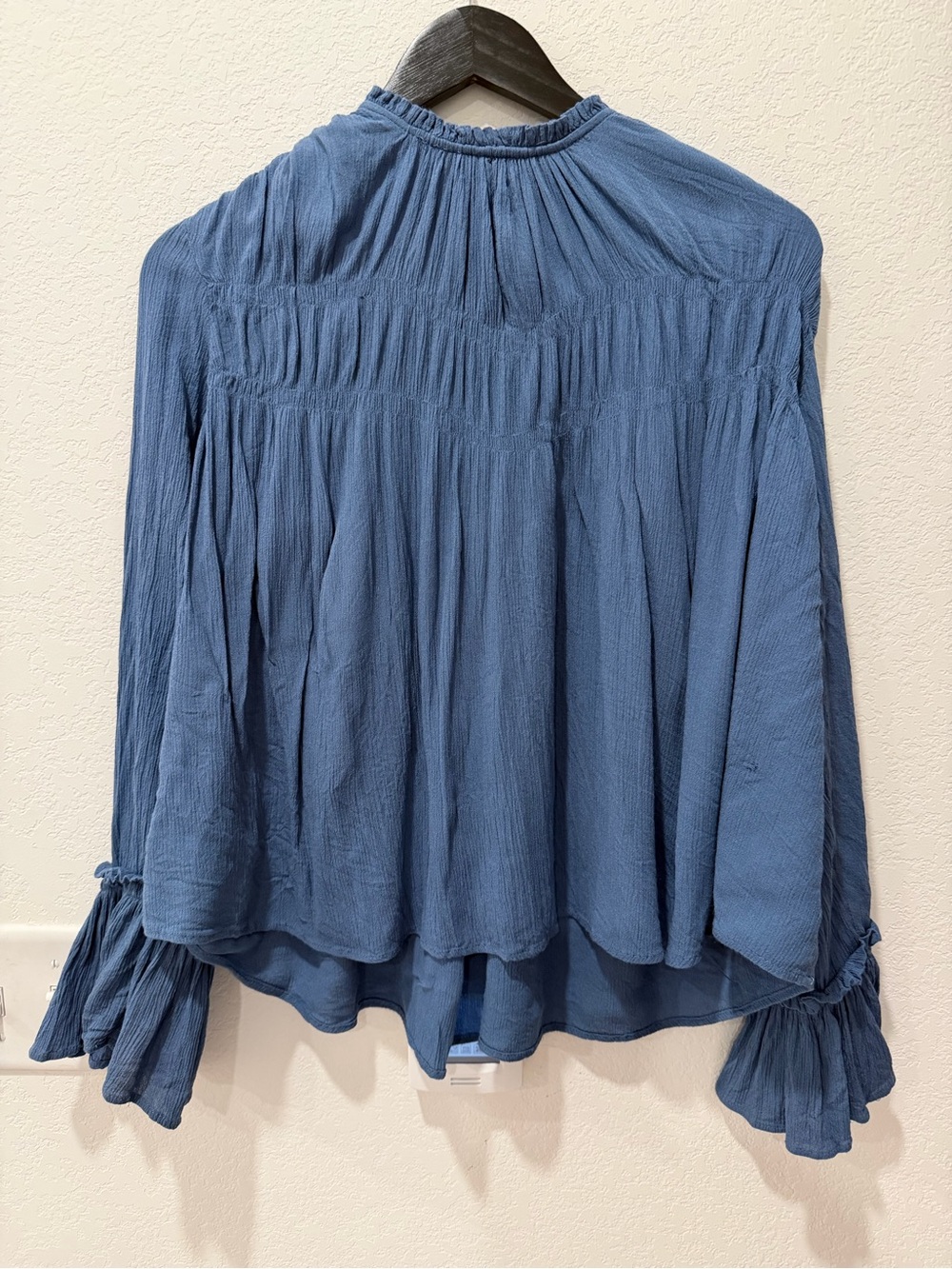 Free People long-sleeved Kelsey Top in blue metal- size Medium
